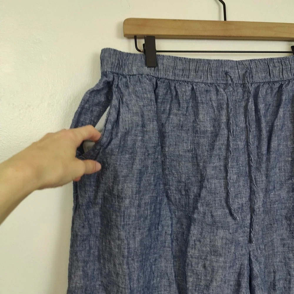Tahari Shorts Womens Plus Size 1X‎ Blue 100% Linen Drawstring Coastal Summer
